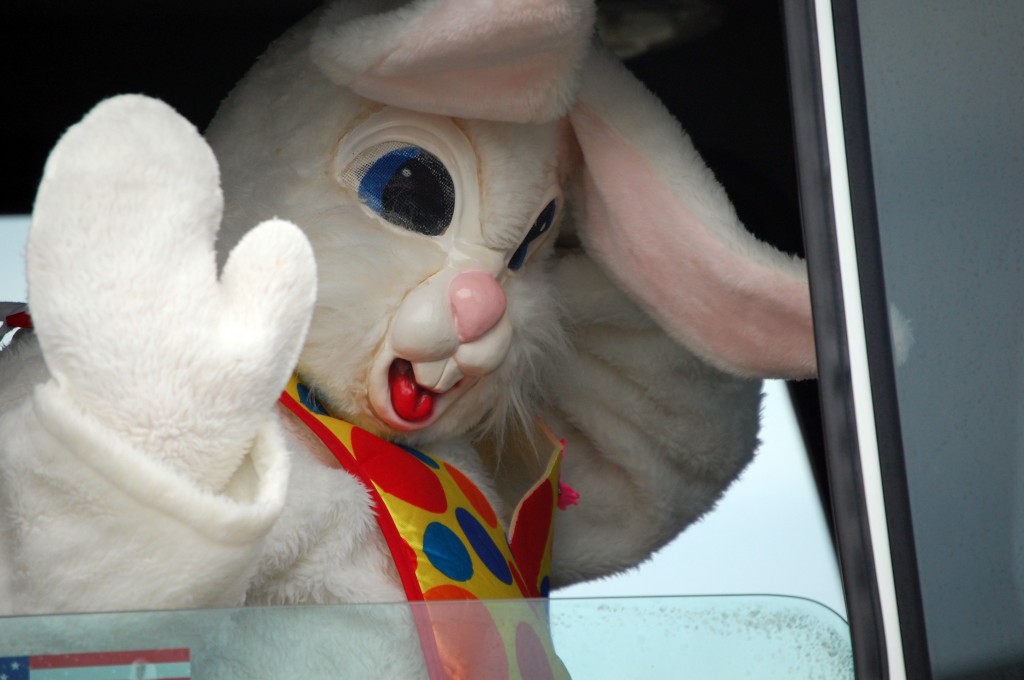 The Easter Bunny was brought in on a Salem Fire/Rescue truck.