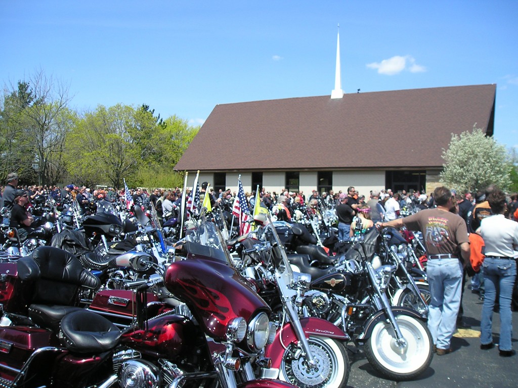 Here's a photo of the bikes packed in at Calvary Congregational Church in Twin Lakes, where the blessing took place. Photo by Juddie Brandes.