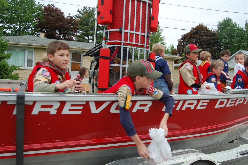 A fire department boat on land made for a unique ride for these Scouts.