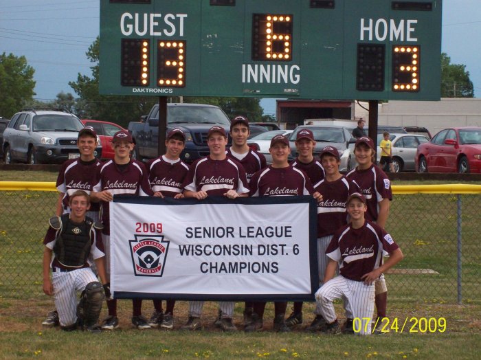 The Lakeland Seniors League team after their district championship winning game in Oak Creek Friday.
