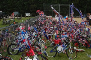 The decorated bikes await judging.