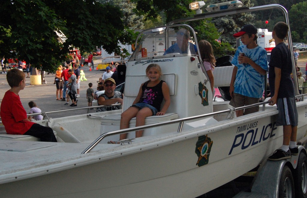 Youngsters could get a good look at the boat the Twin Lakes Police Department uses to patrol Lake Mary.