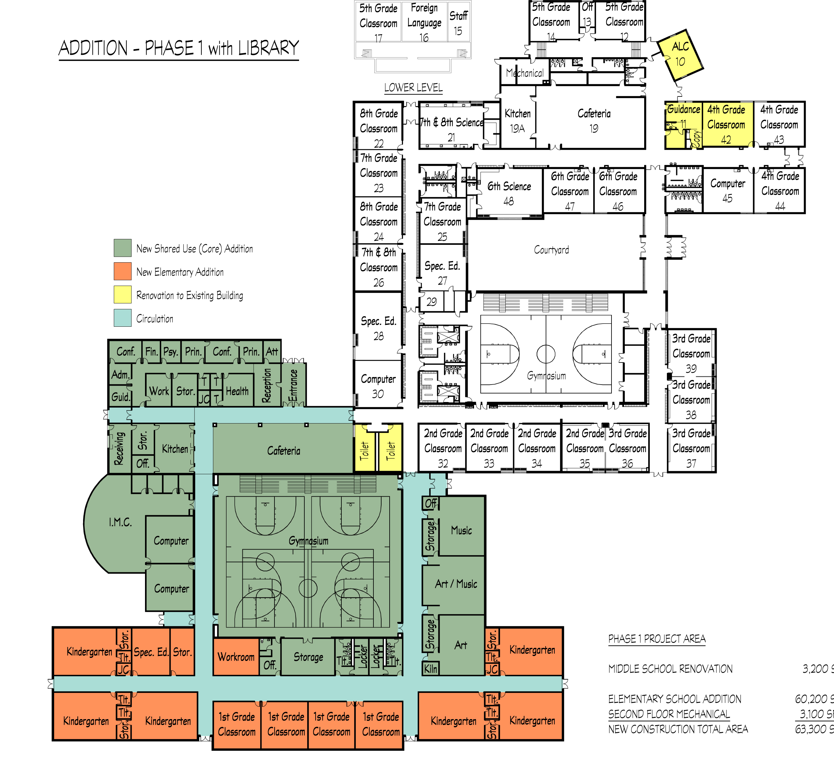 This plan from Bray Architects shows the footprint of the proposed addition to Trevor School and where classes would be located. (Click image for larger view)