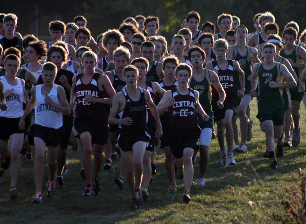 The start of the boys varsity race at the Franklin Invite.