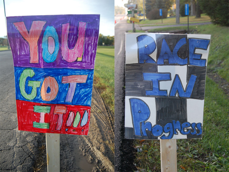 Spiffy handmade signs along the way encouraged and informed run/walk participants.