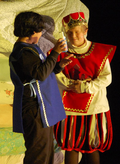 The guard, played by Efron Gomez, tells King Jasper, played by Nick Hanson that he has some Tums. The reoccuring line was delivered several times during The Princess and the Pea by Gomez to the audience's amusement each time.