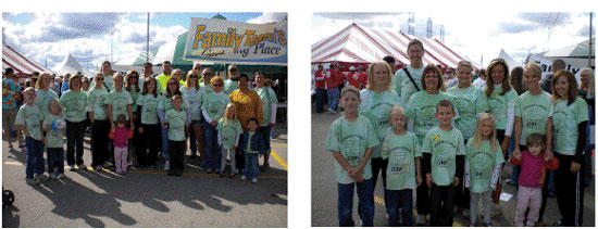 Anthony and his group of friends and family, left, and Paris School staffers, right. /Submitted photos