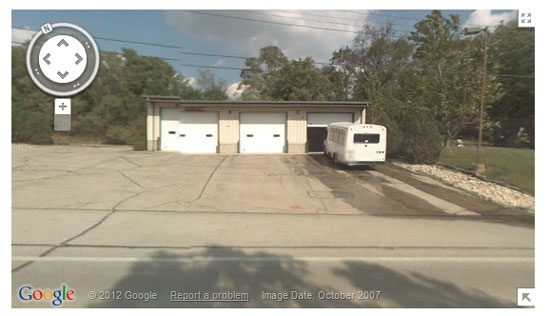 This Google Streetview shows the old Bassett fire station where Western Kenosha County transit buses are stored.