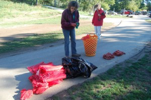 Preparing bags and gloves for last year's clean-up.