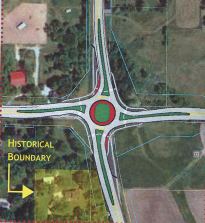 This WisDOT map shows the location of the historical property that prompted a new public information meeting on the Highways 45-K roundabout project Tuesday at the Kenosha County Center.