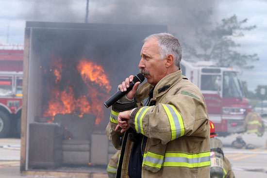 Jim Coppelman of Town of Salem Fire/Rescue narrates the burn room demonstration. /Earlene Frederick photo