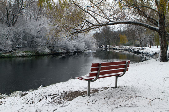 Yesterday's snowfall at the Fox River County Park launch. /Earlene Frederick photo