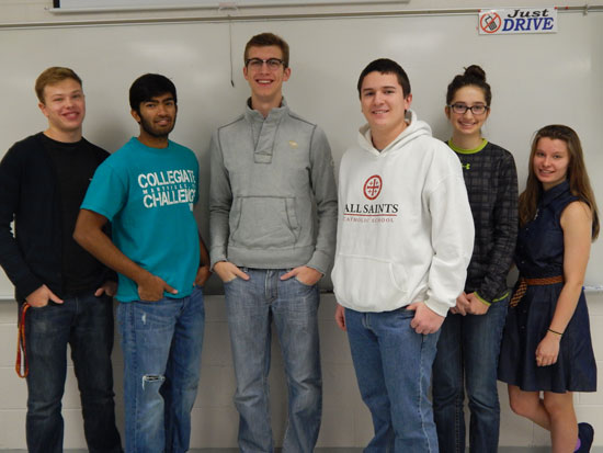 Team members include (from left): Garrison Asma, Siddharth Patel, Trevor Foster, Eddie Korando, Savannah Floore and Jennifer Childers. Not pictured are Alexander Hamilton and Miranda Page. The team is coached by Maggie Meeks-Bosanko. /Submitted photo