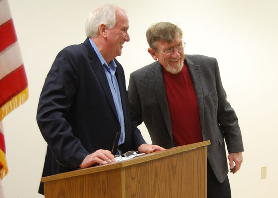 Paris town Supervisor Ron Kammerzelt (left) introduces town Chairman Virgil Gentz/