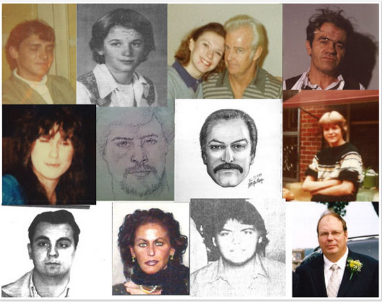 Photos/sketches of the 14 individuals involved in the cold cases featured on the Kenosha County Sheriff's Department website.