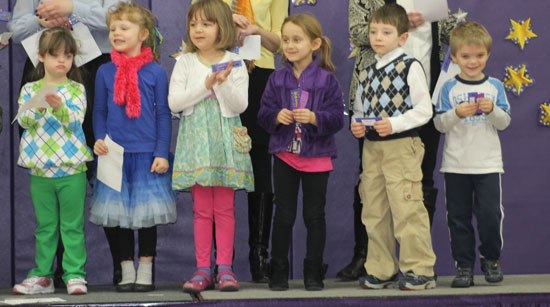 Emily Craven, Isabella Derler, Amelia Dufek, Haley Fell, Isaac Lee and Matthew Pagoria receive Kindergarten awards. /Submitted photo