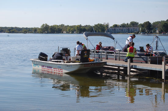 Boats prepare to join the search for David Spoor Wednesday morning.