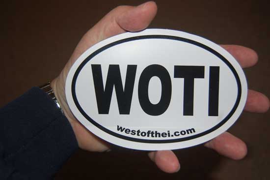 Make a voluntary subscription to westofthei.com for total value of $10 or more and receive a WOTI oval sticker.