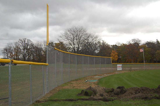 A portion of the new outfield fencing at Brightondale to accommodate The Show system.