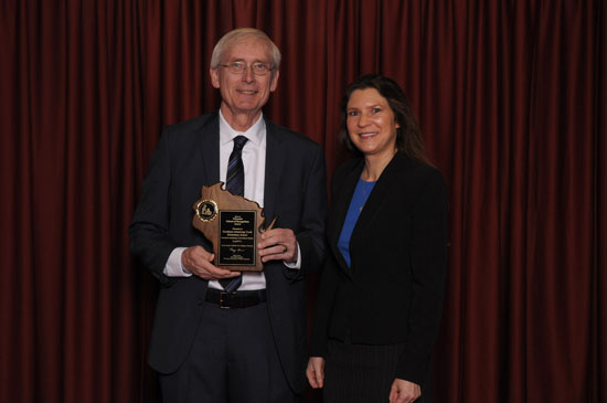 State Superintendent Tony Evers and Brighton School District administrator Penny Boileau. /Contributed photo