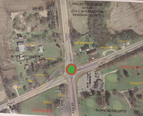 The state's latest concept for a roundabout at Highways 83 and C.
