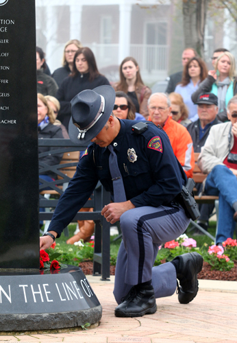 Wisconsin had two line of duty deaths last year. Trooper Trevor Casper, Wisconsin State Patrol, and Officer Ryan P. Copeland, McFarland Police Department, were remembered with roses placed on the memorial.
