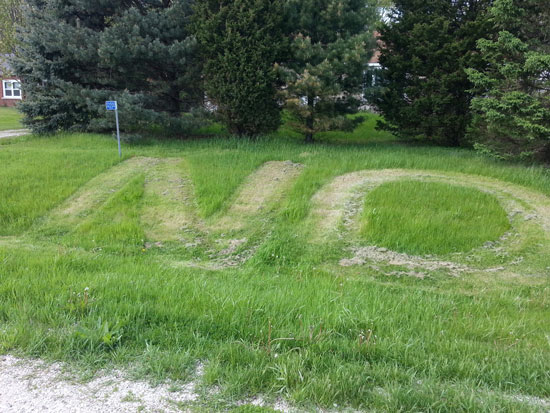 Someone carved this message into the lawn of this Wheatland house where the state would like to place a sex offender on supervised release. Photo taken Sunday afternoon.